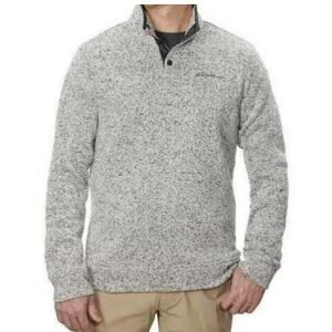 Eddie Bauer Fleece Snap Mock Pullover Gray Quarterzip Long Sleeve Sweater M